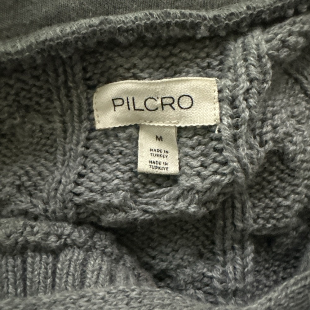 Anthropologie Pilcro Cable Laced Twofer Sweater Chunky Knit Collar Medium Grey - Picture 5 of 6